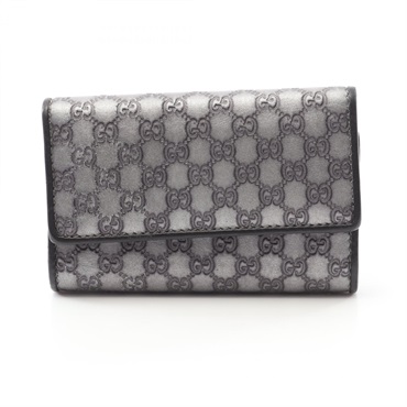 GUCCI Micro Guccissima 6-Key Key Holder 256443 Leather Silver Black Used Women