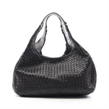 BOTTEGA VENETA Large Campana Bag Intrecciato Shoulder Bag leather Black Used