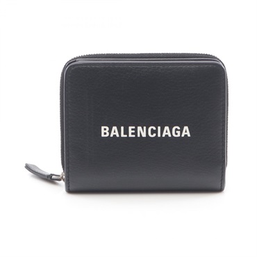 BALENCIAGA EVERYDAY Bi-Fold Zip Around Wallet 551933 Leather Black Used Women