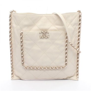 CHANEL Matelasse Chain Shoulder Bag AS2973 leather White Used Women COCO CC