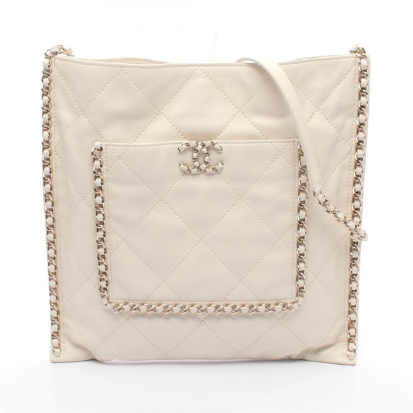 CHANEL Matelasse Chain Shoulder Bag AS2973 leather White Used Women COCO CC