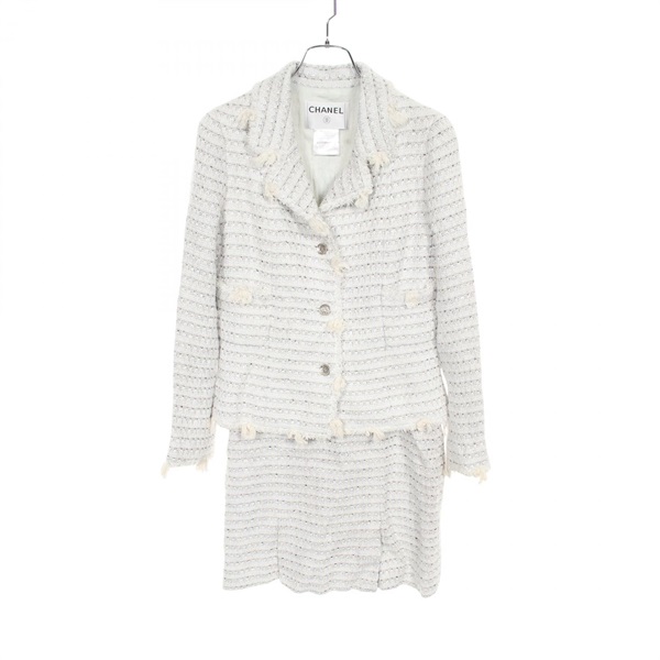 CHANEL Jacket Skirt setup P24873/P24940 cotton Fabric Rayon Gray Used Women #34