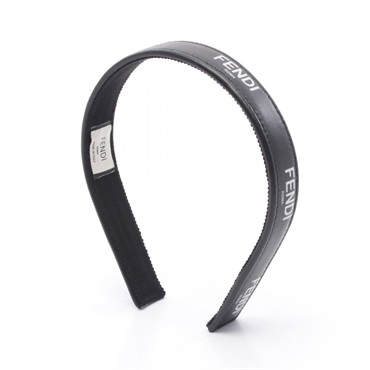 FENDI Logo Headband Hair Accessory FXQ978 Leather Black White Used Women