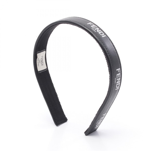 FENDI Logo Headband Hair Accessory FXQ978 Leather Black White Used Women