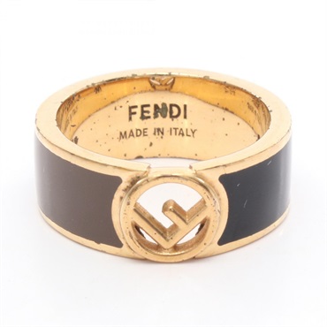 FENDI F logo Ring Gold Plated Brown Black Used women US size 7.25