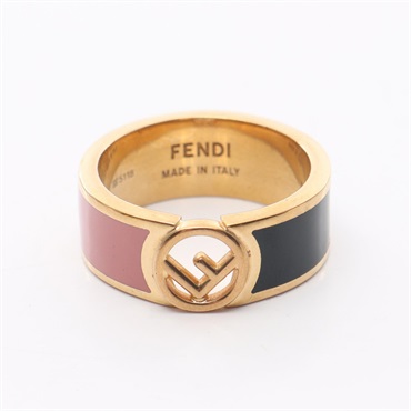 FENDI F is Fendi Ring Gold Plated Pink Green Used women US size 8.25