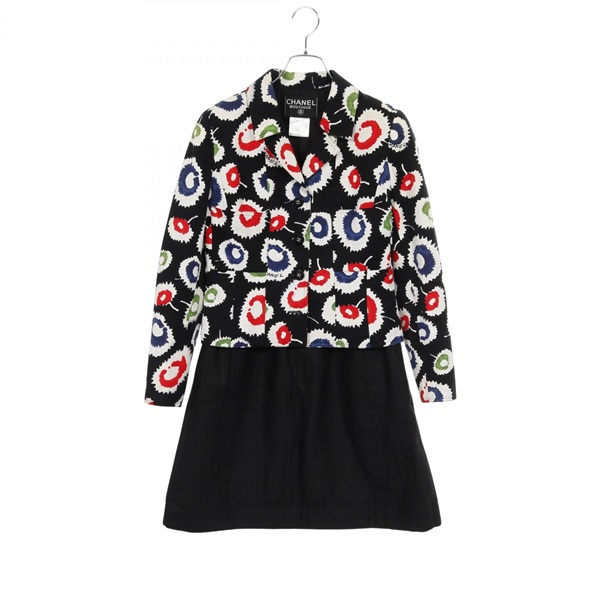 CHANEL COCO Jacket skirt P09018W02358 cotton Black Multicolor Used Women size 40