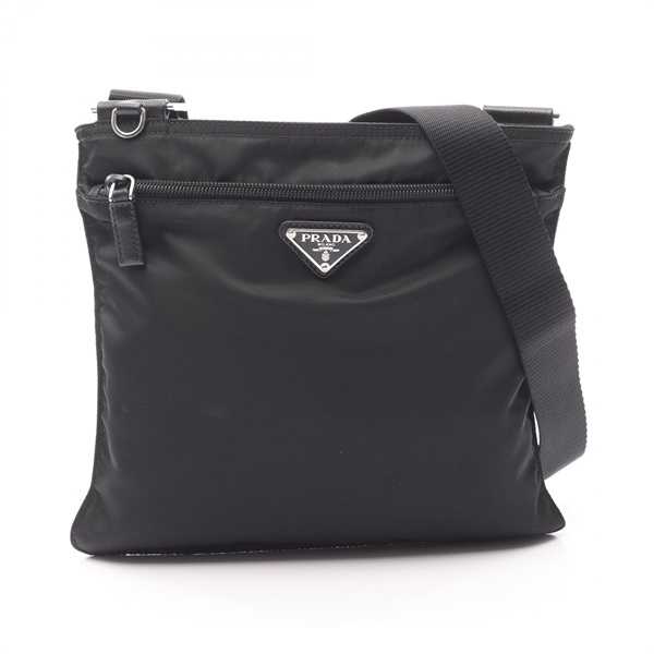 PRADA VELA Crossbody Shoulder Bag 1BH978 Nylon Saffiano Leather Black Used Women