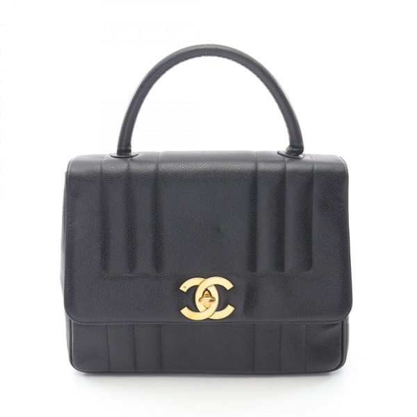 CHANEL Jumbo CC Logo Mademoiselle Top Handle Handbag Calfskin Blk GHW Coco Mark