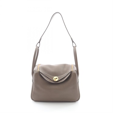 HERMES Lindy 26 Shoulder Bag Clemence leather Brown Etoupe Grey Used Women Y GHW