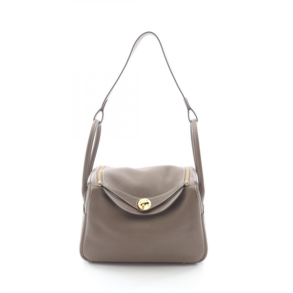 HERMES Lindy 26 Shoulder Bag Clemence leather Brown Etoupe Grey Used Women Y GHW
