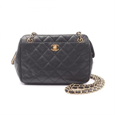 CHANEL Matelasse Chain Shoulder Bag leather Grained calfskin Black Used GHW CC