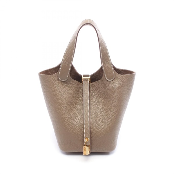 HERMES Picotin Lock PM Handbag W Clemence leather Etoupe Grey Used Women GHW