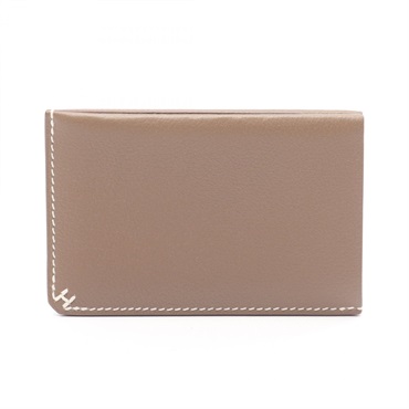 HERMES H Sellier Card Case Evercolor leather Brown Etoupe Grey Used unisex W
