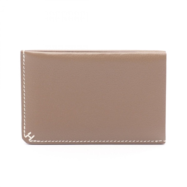 HERMES H Sellier Card Case Evercolor leather Brown Etoupe Grey Used unisex W