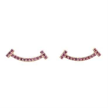 TIFFANY＆CO T Smile Mini Pink Sapphire Pierced Earrings 18KPG Rose Gold Used