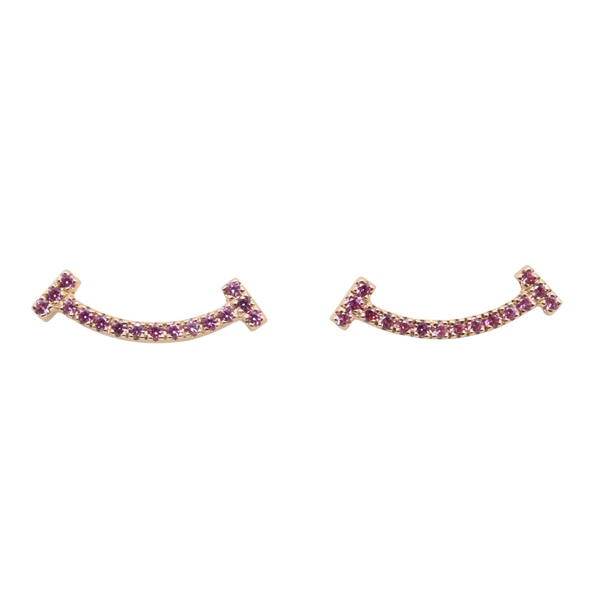 TIFFANY＆CO T Smile Mini Pink Sapphire Pierced Earrings 18KPG Rose Gold Used