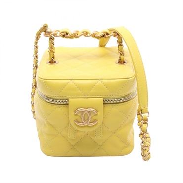 CHANEL Matelasse Crossbody Chain Shoulder Bag leather Yellow GHW Used Women CC