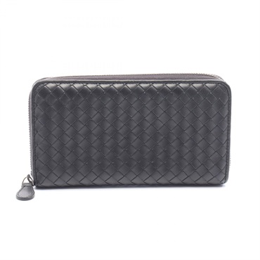 BOTTEGA VENETA Intrecciato Around zipper long wallet purse leather Black Used
