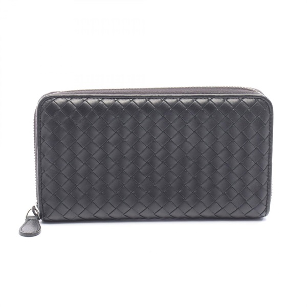 BOTTEGA VENETA Intrecciato Around zipper long wallet purse leather Black Used