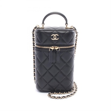 CHANEL Matelasse Vanity Phone Case Chain Shoulder Bag AP2084 Lamb leather Black
