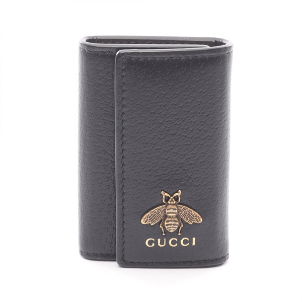 GUCCI Animalier Bee Key case holder 523683 leather Black Used unisex Logo