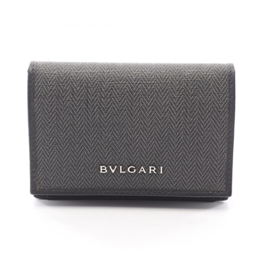 BVLGARI WEEKEND Card Case holder 32588 leather canvas Black Gray Used mens