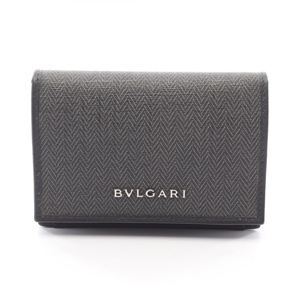 BVLGARI WEEKEND Card Case holder 32588 leather canvas Black Gray Used mens