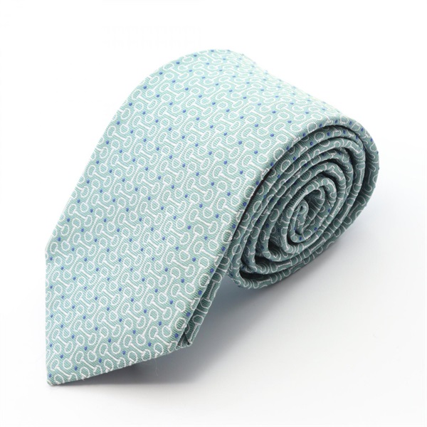 HERMES Tie silk Green Used mens