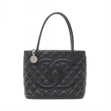 CHANEL Medallion tote hand Bag A01804 calf leather Black Used Women