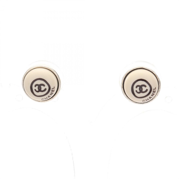 CHANEL COCO Mark Pierced earrings Stainless Steel Plastic Beige Black Used Women