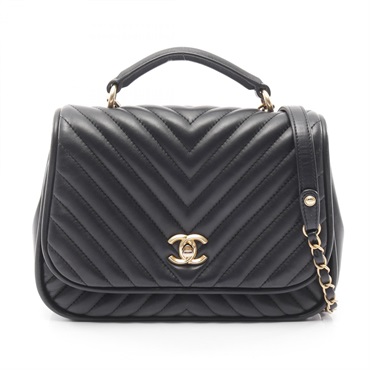 CHANEL V-Stitch Chevron Shoulder Bag A98792 Lamb sheep leather Black Used GHW CC
