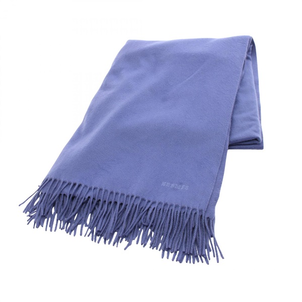 HERMES Stole wrap echarpe cashmere Blue Used unisex
