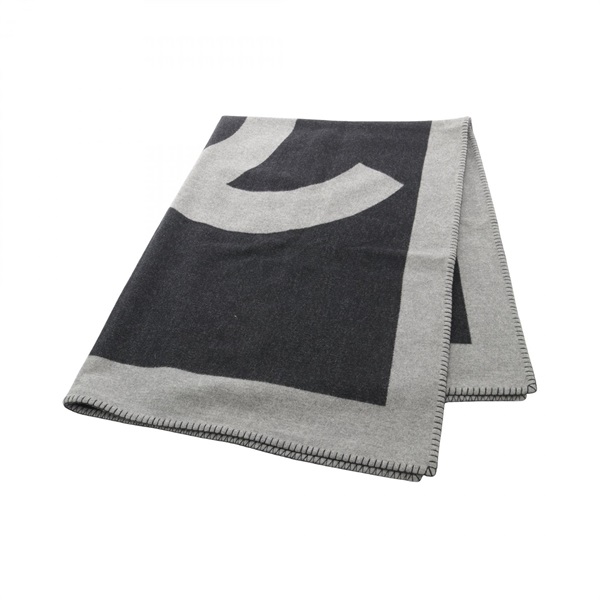 CHANEL Sports line COCO Mark Blanket wrap wool cashmere Gray Used Women CC