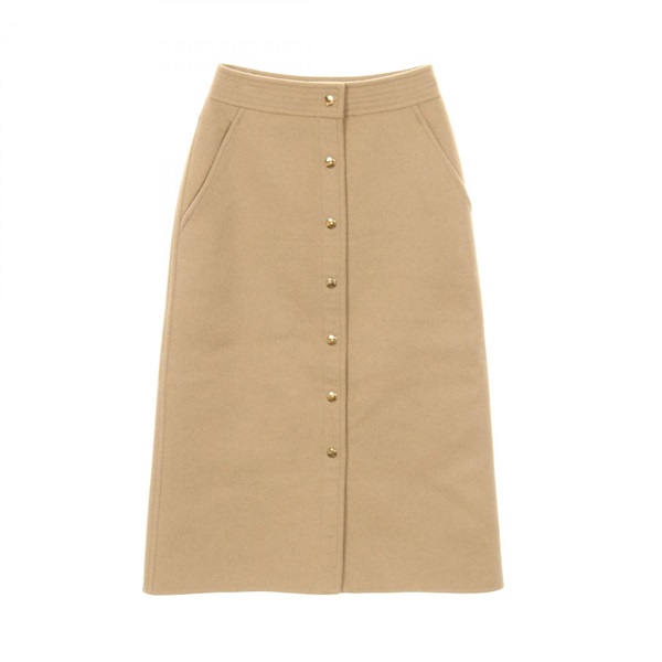 LOUIS VUITTON Long skirt buttons slit #34 monogram wool silk Beige Used Women