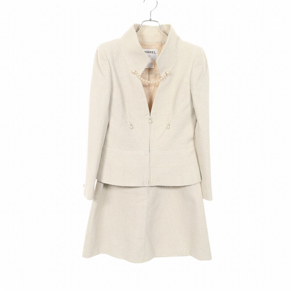 CHANEL Tweed Pearl suit #38 jacket skirt P17766V09979 wool Nylon Acrylic Rayon