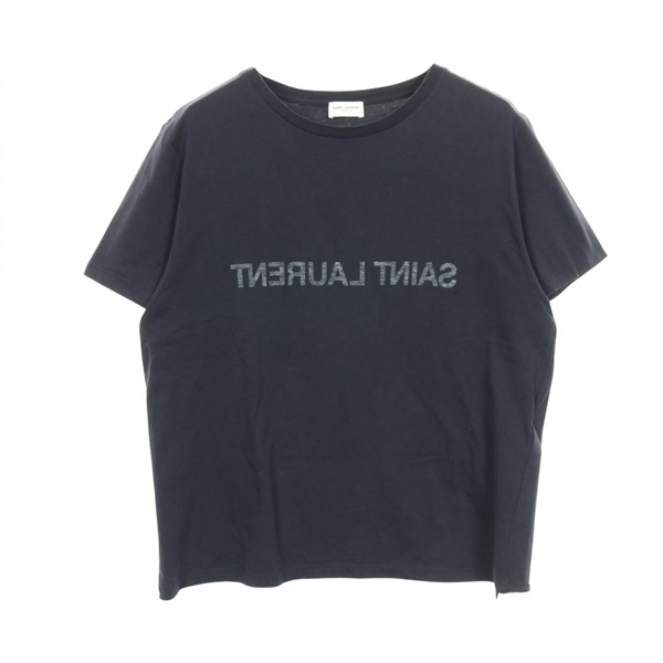 SAINT LAURENT PARIS Logo print Short sleeve T-shirt cotton Navy #XL Used Women