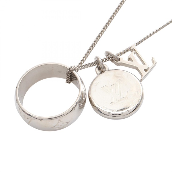 LOUIS VUITTON Ring Necklace Monogram Stainless Steel Silver Used LV