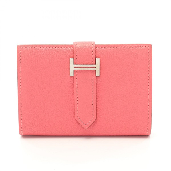 HERMES Bearn mini Card Case holder X Chevre leather Rose azalee Used Women SHW