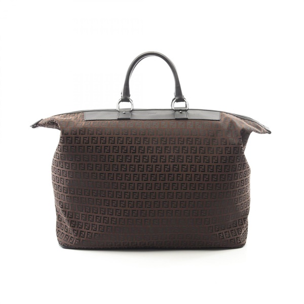 FENDI Zucchino Travel Boston Handbag canvas leather Brown Black Used unisex