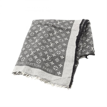 LOUIS VUITTON Shawl Monogram Denim Black Stole M71378 silk wool Gray Black Used
