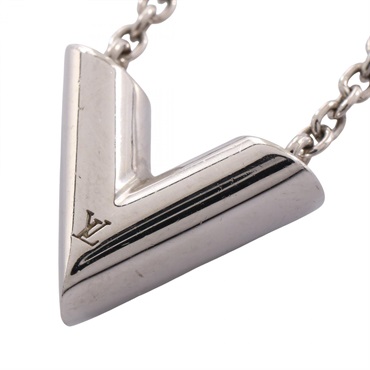 LOUIS VUITTON Essential V Necklace pendant collier Stainless Steel Silver Used
