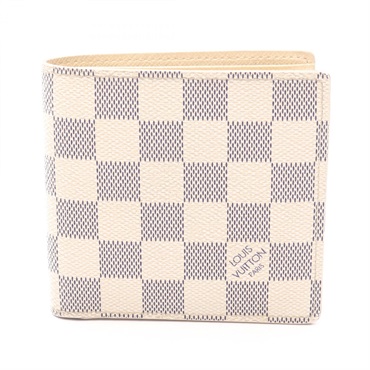 LOUIS VUITTON Portefeuille Marco Bi-fold wallet N60018 Damier Azur White Used LV