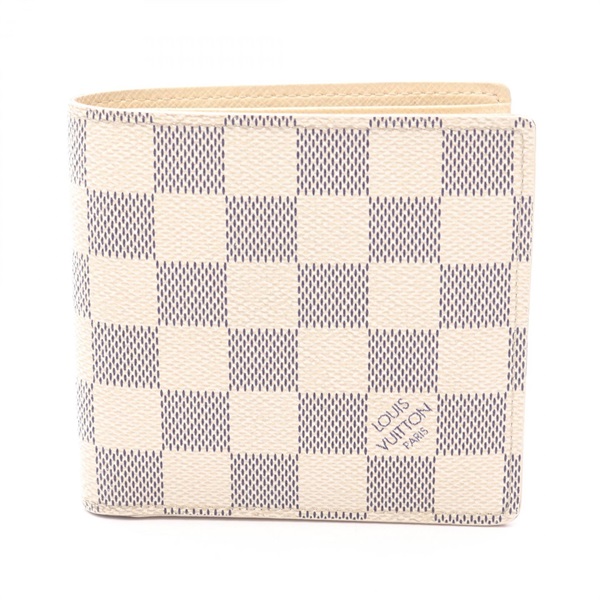 LOUIS VUITTON Portefeuille Marco Bi-fold wallet N60018 Damier Azur White Used LV