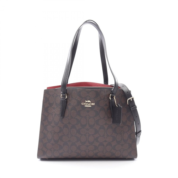 COACH Tatum Carryall Signature 2WAY Tote Bag C4075 canvas leather Brown Blk Used