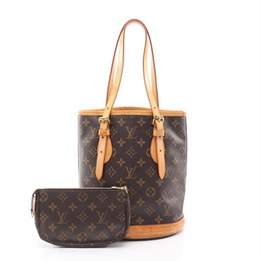 LOUIS VUITTON Bucket PM tote shoulder Handbag M42238 Monogram leather Brown Used