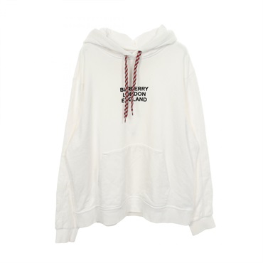 BURBERRY Logo Embroidery Hoodie Sweatshirt cotton White Used mens size L
