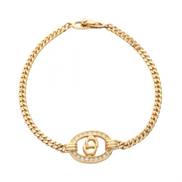 Dior CD logo Bracelet Gold Plated Rhinestone Used Women
