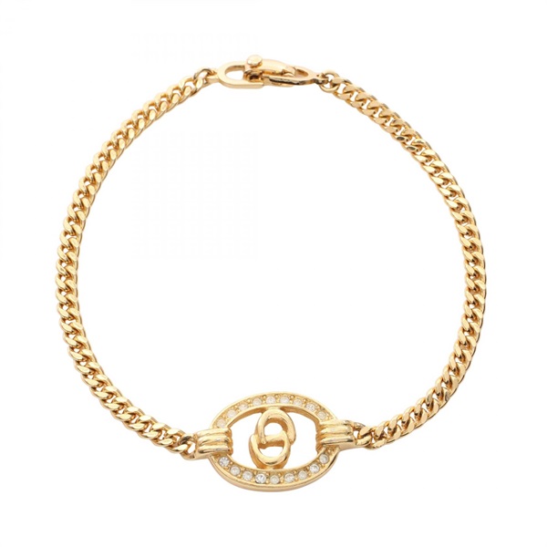 Dior CD logo Bracelet Gold Plated Rhinestone Used Women