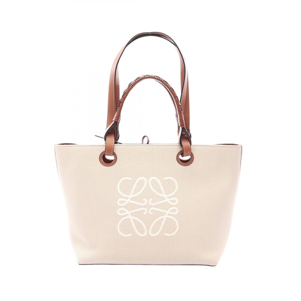 LOEWE Anagram Tote Shoulder Handbag A717S72X06 canvas leather Beige Brown Used